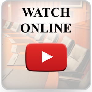 picture of boardroom with red YouTube "play" button on top and text "Watch Online"