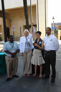 Dump The Pump Challenge participants with Mary Ellen Sprague at City Hall