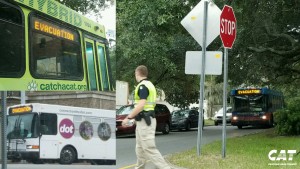 3 buses with "evacuation" signs