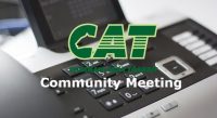 Picture of a phone with text stating "CAT Community Meeting"